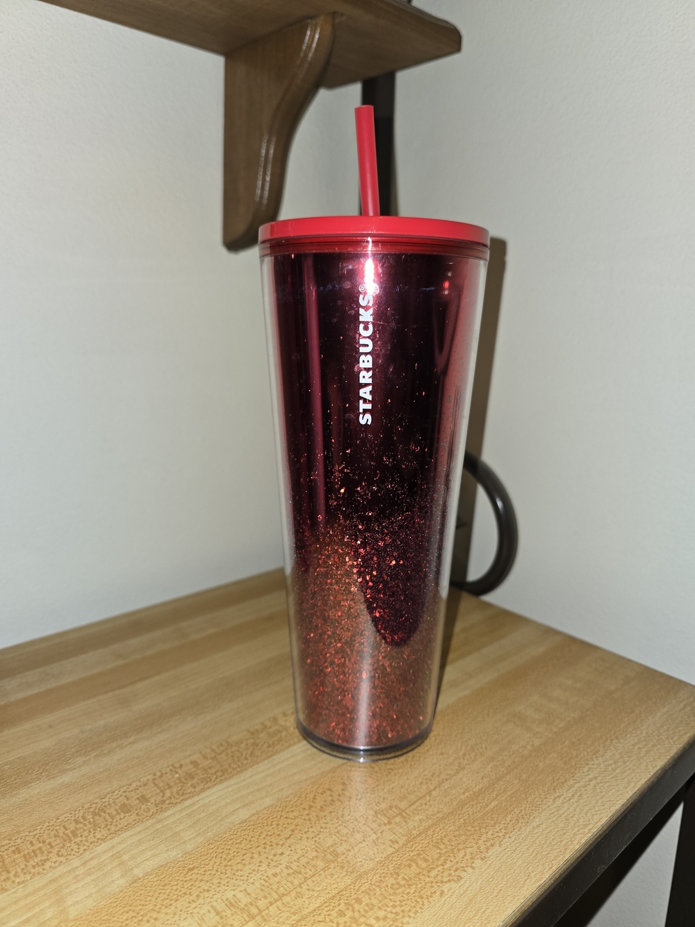 Starbucks Red Glitter Travel Tumbler with Straw